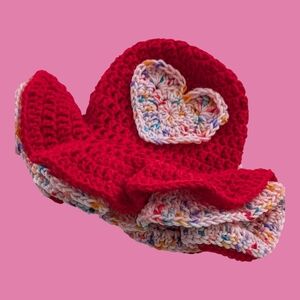 Handmade Red and Pink Crochet Ruffle Hat
